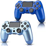 AUGEX 2 Pack Controller for PS4 Controller, Replacement for Playstation 4 Controller/PC/iOS, Control PS4 Remote with Upgraded Joystick, Pa4 Controller for Kids/Friends, Titanium Blue
