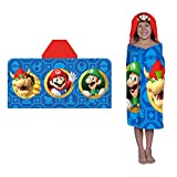 Super Mario Kids Bath/Pool/Beach Soft Cotton Terry Hooded Towel Wrap and loofah Set, 24 in x 50 in (Official Nickelodeon Product) by Franco