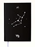 ghi Constellations Black Hardcover Notebook A5 - with 176 Blank Black Pages - Back Pocket + White Silk Bookmark Ribbon - Stickers - Perfect Birthday Gifts/ Astronomy Gift/ Stargazing Christmas Gift (Virgo)