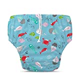 Charlie Banana Reusable Swim Diaper with Adjustable Drawstring, Soft and Snug Fit to Prevent Leaks, Florida Blue, X-Large (27-44lbs)