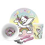 Zak Designs Dinnerware Set Includes Plate, Bowl, Tumbler and Utensil Tableware BPA-Free Made of Durable Melamine Material and Perfect for Kids, Hello_Kitty-5pcs