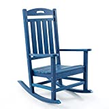 POLYDUN Wood Texture Rocking Chair Outdoor, All-Weather Resistant Poly Lumber Rocker Patio Chairs, Easy to Maintain, Outdoor Chair for Backyard, Porch, Lawn, Fire Pit, Garden, Indoor, Navy Blue