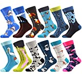 WeciBor Men's Cool Animal Pattern Combed Cotton Crew Socks 12 Packs