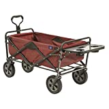 Mac Sports Heavy Duty Steel Frame Collapsible Folding 150 Pound Capacity Outdoor Garden Utility Wagon Yard Cart with Table and Cup Holders, Maroon