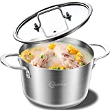 LOLYKITCH Whole Body Tri-Ply Stainless Steel 5QT Cooking Pot Soup Pot with Glass Lid, Double Handle, A Scale Engraved Inside, Compatible with Induction Stoves, Gas Stoves