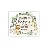 Andaz Press Custom Large Baby Shower Canvas Welcome Sign, 16 x 20 Inches, Rustic Greenery Safari Animals, Guestbook Alternative, Personalized Sign Our Canvas, for Jungle Safari Baby Shower, Sprinkle