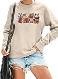 LOTUCY Coffee Sweatshirts for Women Fall Thankgiving Sweatshirt Pumpkin Latte Coffee Sweatshirt Long Sleeve Pullover Tops