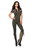 Leg Avenue Womens Top Gun Flight Suit WITH Interchangeable Name Badges  Sexy Maverick Pilot Halloween for Adult Sized Costumes, Khaki, Medium US
