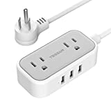 Mini Power Strip with 3 USB Ports, TESSAN 2 Outlet Portable Flat Plug Strip with 5 Ft Small Extension Cord, No Surge Protector for Cruise Ship Essentials Travel