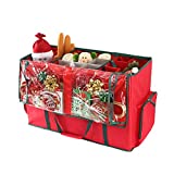 Sattiyrch 2-in-1 Christmas Ornament Storage Box & Xmas Figurine Container - Easy Access Removable Trays, Keeps 73 Holiday Ornaments - Adjustable Extent Area for Figurines and Pockets for Decoration