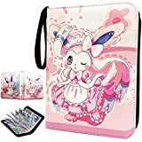 Card Binder for Cards Binder 4-Pocket, 400 Pockets Trading Card Games Collection Binder with Sleeves, Carrying Case Binder Folder Storage Organizer for Girls Pink