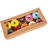 SOROO Brown Pastry Bakery Box 12.5x5.5x2.5inch,Large Donuts,Muffins,Cookies Boxes with PVC Window - Auto-Pop up Paper Box Nature Cardboard Take Out Container,Pack of 15 (Brown,15)