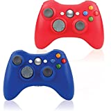BEK Controller 2 Pack Replacement for Xbox 360 Controller, Wireless Remote Gamepad with Thumb Grips, Double Vibration, Live Play, Compatible with Microsoft Xbox 360 Slim PC Windows Color (Red Blue)
