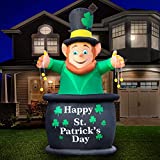 Holidayana 9ft St Patricks Day Inflatable Leprechaun Pot of Gold - Saint Pattys Leprechaun Pot of Gold Blow Up Yard Decoration, Includes Built-in Bulbs, Tie-Down Points, and Powerful Built-in Fan