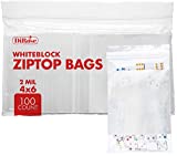 Dirose Reclosable Poly Zip Top Bags - 4" x 6" (100 Count), 2 Mil - Plastic Ziplock Bags  Resealable Plastic Bags with Zipper - White Block Baggies for Jewelry, Pills, Candy