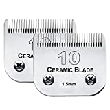 2PC 10 Blade Dog Grooming Clipper Replacement Blades Compatible with Andis/Wahl / Oster Dog Clippers,Detachable Ceramic Blade & Stainless Steel Blade,Size-10, 1/16-Inch Cut Length (64315)