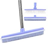 Rubber Broom Carpet Rake for Pet Dog Hair Remover with Squeegee,Push Broom with Grout Cleaner Brush,Remover Rug Brush Broom with 56" Long Handle for Carpet Hardwood Floor Tile Windows Cleaning