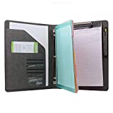Binder Portfolio Organizer with Color File Folders, Business and Interview Padfolio with 3-Ring Binder, Clipboard