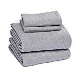 Amazon Basics Cotton Jersey 4 Piece Bed Sheet Set, Queen, Light Gray, Solid