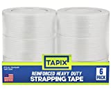 Strapping Tape 2 inch x 60 yds, (6 Pack) Fiberglass Tape Super Strong Reinforced Tear Resistant Clear Strapping Tape Holds up to 120 LB. Made in USA