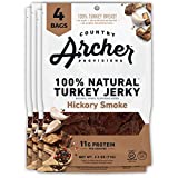 Hickory Smoke Turkey Jerky by Country Archer, 100% Natural, Gluten Free, Protein Snacks, 2.5 Ounce, 4 Pack