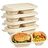 Vplus 100% Compostable Take Out Food Containers with Lids, 50 PACK 26 OZ Eco-Friendly Disposable Food Containers 2 Compartment, Heavy-Duty Bagasse To-Go Containers for Next Day Lunch, Potluck Party