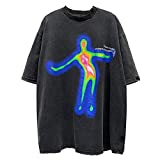 Aelfric Eden Mens Oversized T Shirts Tees Distorted Portrait Print Crew Neck Cotton Tops Streetwear Casual Shirt