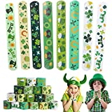 CCINEE 48pcs St. Patrick's Day Slap Bracelets, Lucky Shamrock Kids Snap Wristbands Toys for Irish St. Patty Party Supply