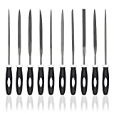 SDAE 10PCS Needle File Set High Carbon Steel File Set with Plastic Non-Slip Handle, Hand Metal Tools for Wood, Plastic, Model, Jewelry, Musical Instrument and DIY (6 Inch Total Length)