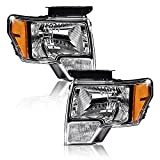 PIT66 Headlight, Compatible with 09-14 Ford F150, Left and Right OE Style Pickup Truck Replacement for 2009-2014 Headlamp Assembly Driver & Passenger Clear lens Chrome Housing Amber Reflector