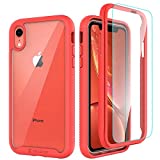 CellEver Compatible with iPhone XR Case, Clear Full Body Heavy Duty Protective Case Anti-Slip Full Body Transparent Cover Designed for iPhone XR 6.1 inch (2X Glass Screen Protector Included) - Coral