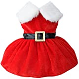 Dog Christmas Costume Puppy Dress, Santa Claus Pet Clothes Velvet Skirt Thermal Shirt Winter Coat Xmas Holiday Apparel Cute Girl Clothing Red Dresses, Dog Outfit for Small Medium Dogs Cats (S, Red)