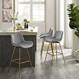 Zouron Swivel Bar Stools Set of 4 for Kitchen, 29" Counter Height Bar Chairs with Back Tall Barstools Velvet Kitchen Island Stools with Gold-Plated Metal Legs, Gray