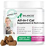 Balanced Breed L-Lysine Cats Immune Support Skin Coat Sneezing Runny Nose Watery Eyes Cat Multivitamin Omega 3 B12 Cat Vitamins Indoor Cats Natural Boost Supplements Lysine Cat Treats Chicken & Catnip