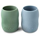 PandaEar (2 Pack 100% Tiny Silicone Drinking Training Cup for Baby and Toddler (Blue/Green)
