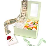 Money Pull Box for Cash Gift - Gift Box with Lid and Ribbon, Luxury Money Pull Out Flower Gift Box, Unique Birthday Surprise Gift (Green)