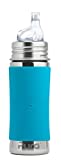 Pura Kiki 11oz/325ml Stainless Steel Sippy Cup Bottle w/ Sleeve, Plastic-Free, MadeSafe Certified, Medical-Grade XL Silicone Sipper Spout Fast Flow Rate for Kids, Toddlers, Babies & Infant - Aqua