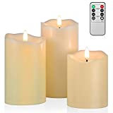 ANGELLOONG Flickering Flameless Candles, Most Realistic LED Candles with Remote and Timer, Set of 3 Battery Operated Candles for Valentines Home Wedding Birthday Decoration