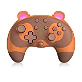 PowerLead Wireless Controller for Nintendo Switch, Cute Raccoon Animal Pro Gamepad for Nintendo Switch with 6 Axis/Turbo/Motion Control/Wake-up Function, Adjustable Vibration Brown