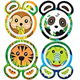 Zoo Friends Mealtime Melamine Feeding Plates - Set of 4 Different Cute Animal Pal Dishes for Kids - Panda, Alligator, Tiger & Monkey - Divided Compartments, BPA Free, Dishwasher Safe