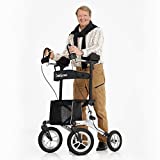 OasisSpace Non-Pneumatic Upright Walker,All Terrain Up Rollator with Seat,Tall Rolling Walker Mobility Walking Aid with 12 Non-Pneumatic Rubber Wheels, Seat and Armrest for Seniors and Adults