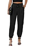 EVALESS Dress Work Pants for Women Trendy Casual Lightweight Drawstring Elastic High Waisted Black Jogger Linen Pants Loose Comfy Trousers with Pockets Large