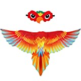 IROLEHOME Bird-Costume-Parrot-Wings for Kids with Bird Mask, Boys Girls Eagle Dress-up Halloween Party Favors (Red)