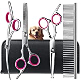 TINMARDA Dog Grooming Scissors Kit with Safety Round Tips Stainless Steel Professional Dog Grooming Shears Set - Thinning, Straight, Curved Shears and Comb for Long Short Hair for Dog Cat Pet