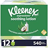 Kleenex Expressions Soothing Lotion Facial Tissues with Coconut Oil, Aloe & Vitamin E, 12 Boxes, 45 Tissues per Box, 3-Ply (540 Total Tissues)