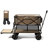 TIMBER RIDGE Folding Double Decker Wagon, Heavy Duty Collapsible Wagon Cart with 54" Lower Decker, All-Terrain Big Wheels for Camping, Sports, Shopping, Garden and Beach, Support Up to 225lbs, Brown