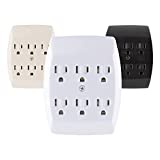 GE home electrical 6-Outlet Extender Wall Tap, Grounded Adapter, Charging Station, 3-Prong, Secure Install, UL Listed, White, 54947