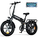 TESGO Electric Bike for Adult 1000W - Folding Electric Bicycle [Samsung 48V 17.4AH Battery] - 20" 4.0 Fat Tire Ebike with Full Suspension 32MPH Shimano 8-Gear, Electric Mountain Bike, Hydraulic Brake