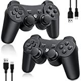 Controller 2 Pack for PS3 Wireless Controller for Sony Playstation 3, Double Shock 3, Bluetooth, Rechargeable, Motion Sensor, 360 Analog Joysticks, Remote for PS3, 2 USB Charging Cords, Black