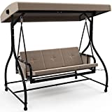 YITAHOME Outdoor Porch Swing, 3 Person Patio Swing Chair with Adjustable Canopy, Removable Cushion,Suitable for Garden, Poolside, Balcony,(Beige Grey)